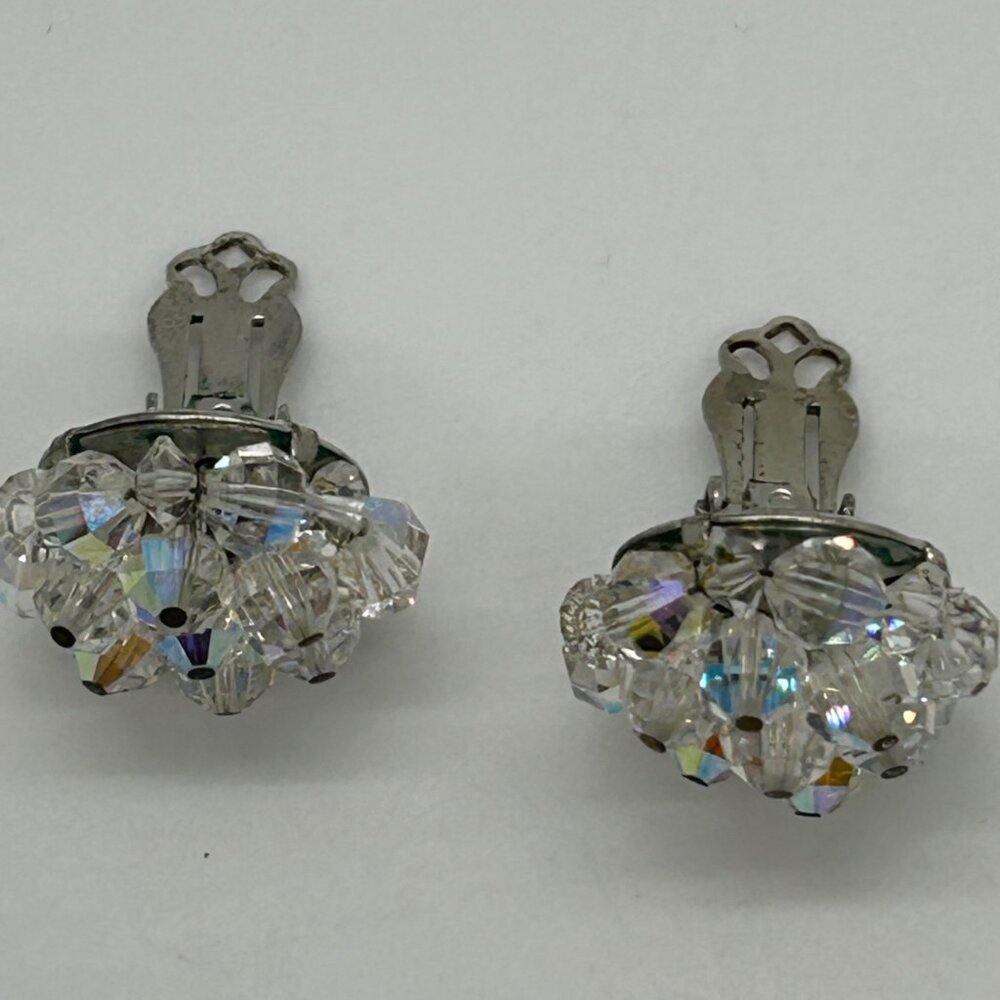 Laguna Vintage Aurora Borealis Crystal Cluster Clip-On Earrings Iridescent - Picture 15 of 16